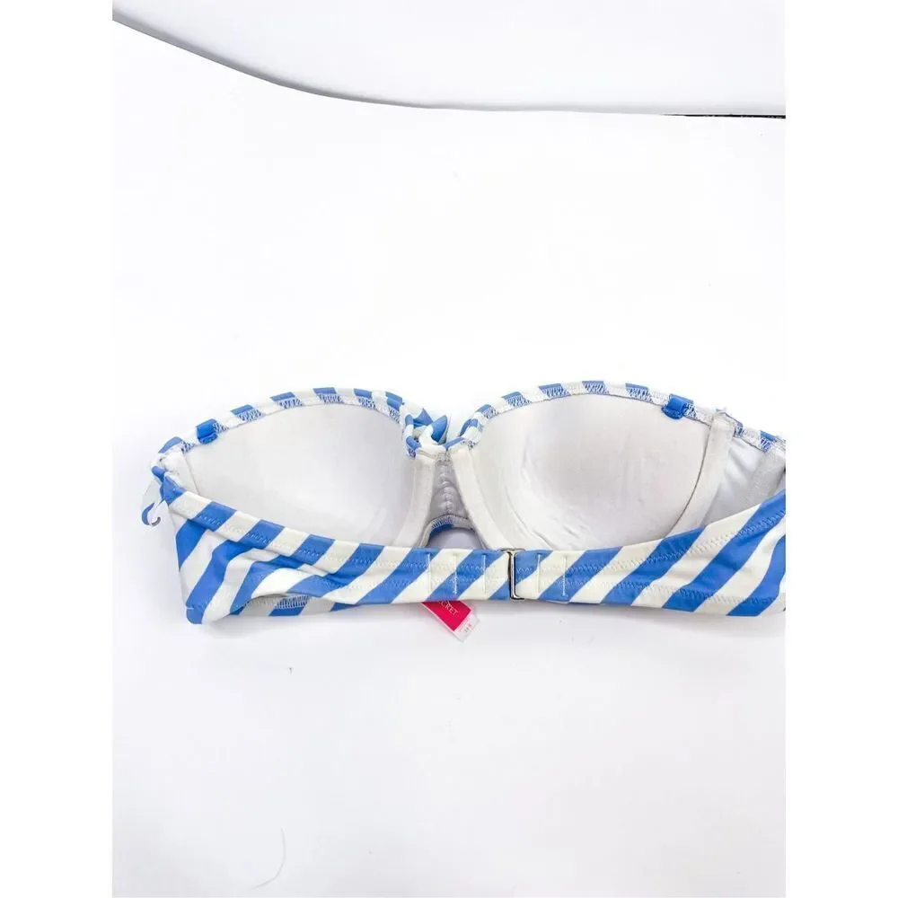 VS Victorias Secret Bandeau Striped with Ruffle Bikini Top‎ 34B Blue White